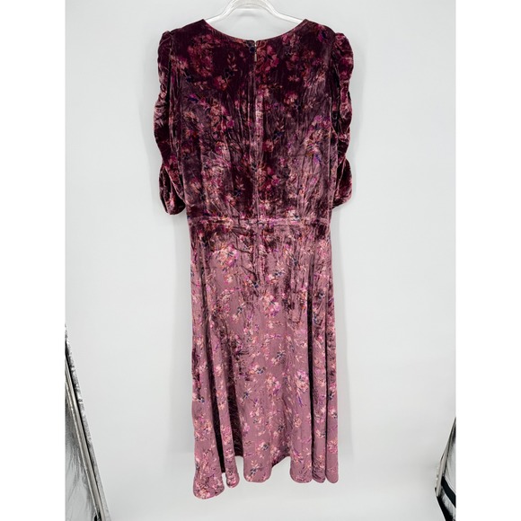Rebecca Taylor Silk Blend Floral Velvet Midi Dress Purple Puff Sleeve Size 6 - Picture 2 of 11